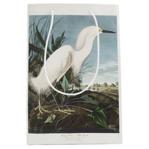 Vintage Audubon Snowy Heron White Egret Bird Art Medium Gift Bag