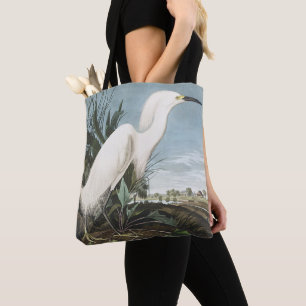 Vintage Audubon Snowy Heron White Egret Bird Art Tote Bag