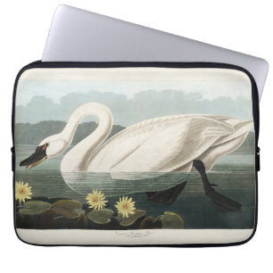 Vintage Audubon White Swan Water Lily Art Laptop Sleeve