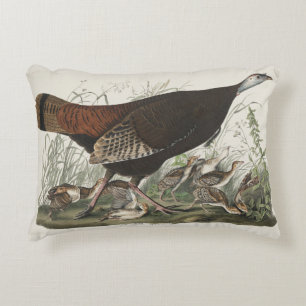 Vintage Audubon Wild Turkey Hen & Young Art Accent Pillow