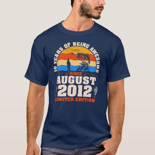 Vintage August 2012 10 Year Old Fishing Lover T_Shirt