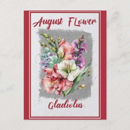 Vintage August Flower Gladiolus Floral Postcard