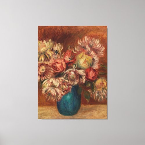 Vintage Auguste Renoir Flowers in a Green Vase Canvas Print