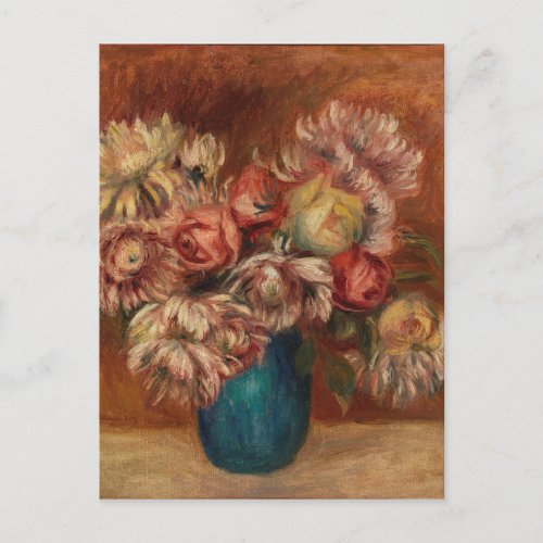 Vintage Auguste Renoir Flowers in a Green Vase Holiday Postcard