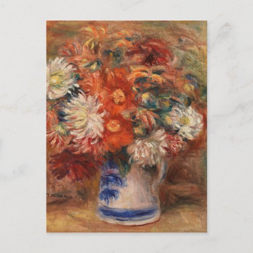 Vintage Auguste Renoir Yellow Pink Red Bouquet Holiday Postcard