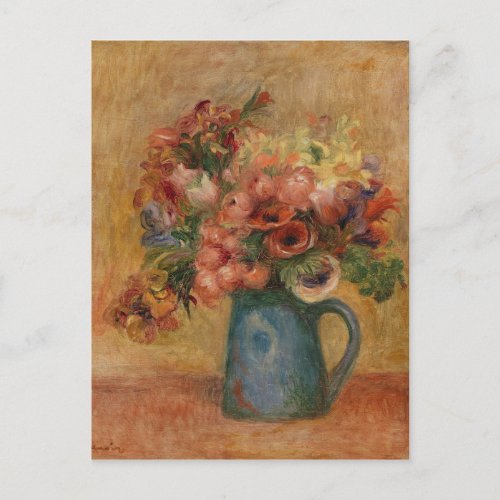 Vintage Auguste Renoir Yellow Pink Vase of Flowers Holiday Postcard