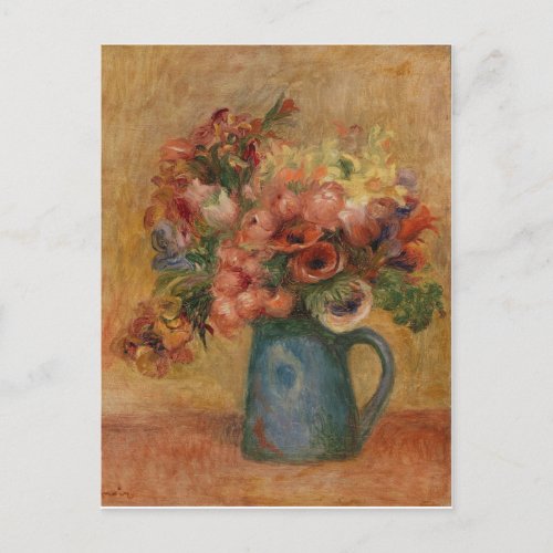 Vintage Auguste Renoir Yellow Pink Vase of Flowers Postcard