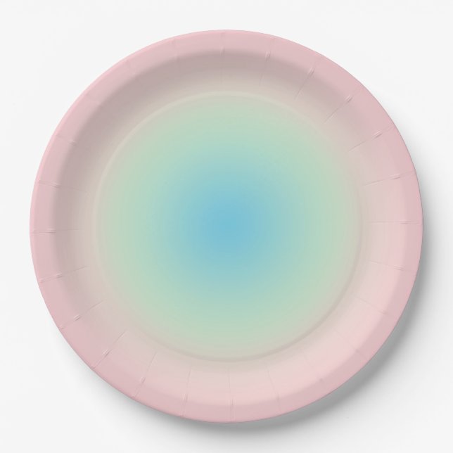 Vintage Aura Blue Pink Gradient Ombre  Paper Plates (Front)