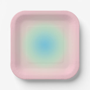 Vintage Aura Blue Pink Gradient Ombre  Paper Plates