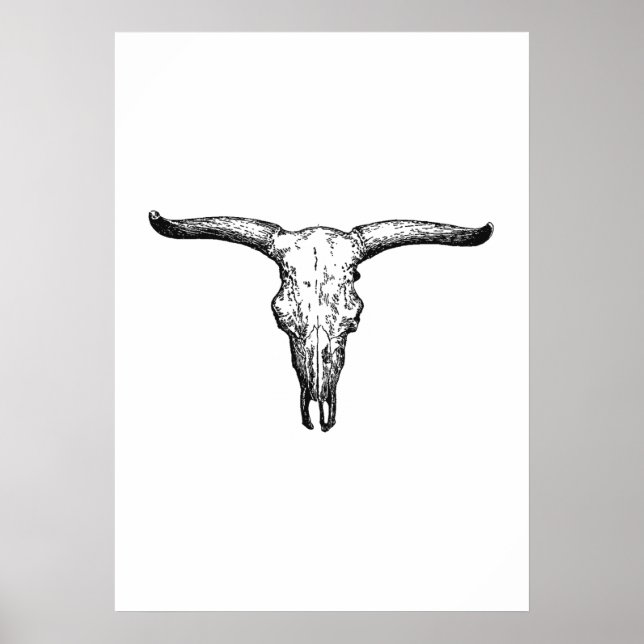 Vintage Aurochs Skull Illustration Poster (Front)