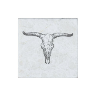 Vintage Aurochs Skull Illustration Stone Magnet