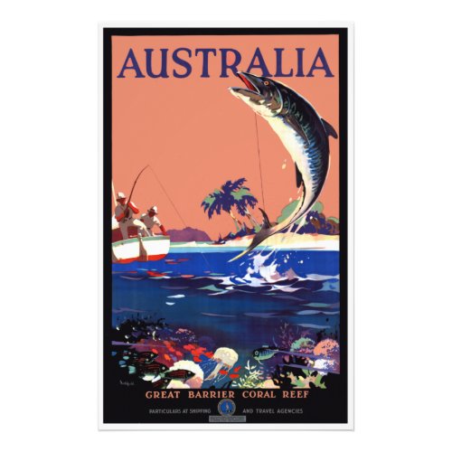 Vintage Australia Great Barrier Reef Travel Poster