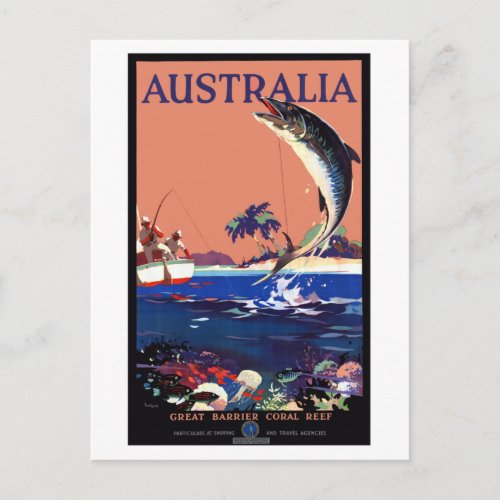 Vintage Australia Great Barrier Reef Travel Poster Postcard