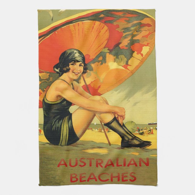 Vintage Australian Beaches Poster Towel (Vertical)