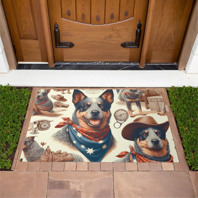 Vintage Australian Cattle Dog Illustration Doormat (Outdoor)