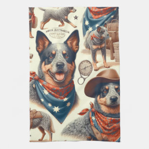 Vintage Australian Cattle Dog Illustration Kitchen Towel