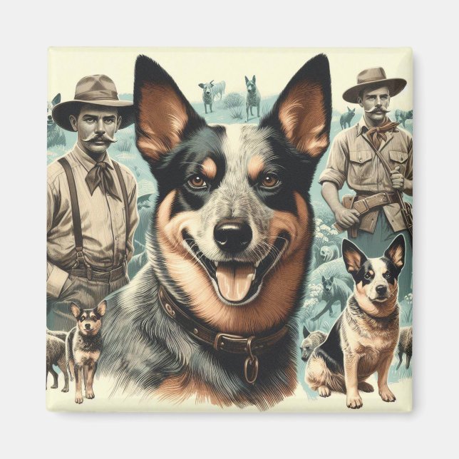 Vintage Australian Cattle Dog Illustration Magnet (Front)