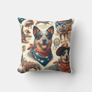 Vintage Australian Cattle Dog Illustration Throw Pillow