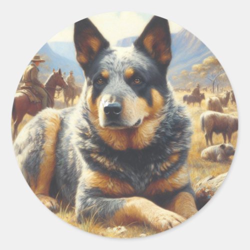 Vintage Australian Cattle Dog Painting Classic Round Sticker