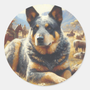 Vintage Australian Cattle Dog Painting Classic Round Sticker