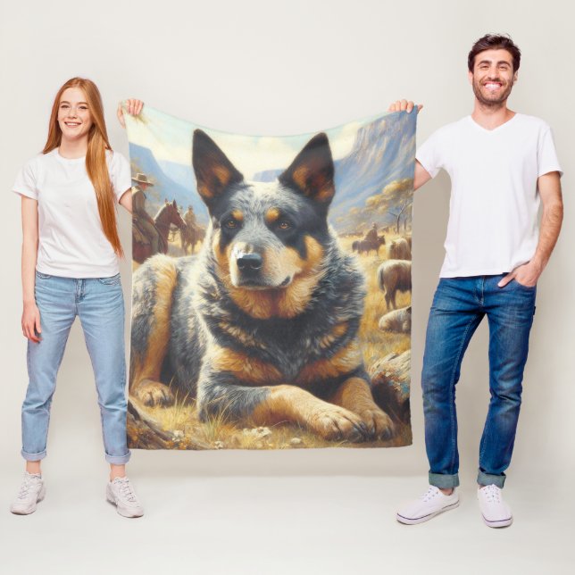 Vintage Australian Cattle Dog Painting Fleece Blanket (In Situ)