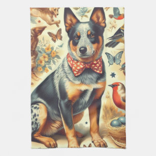 Vintage Australian Cattle Dog Painting Kitchen Towel
