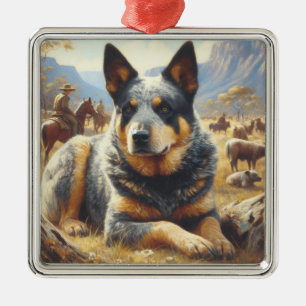 Vintage Australian Cattle Dog Painting Metal Ornament