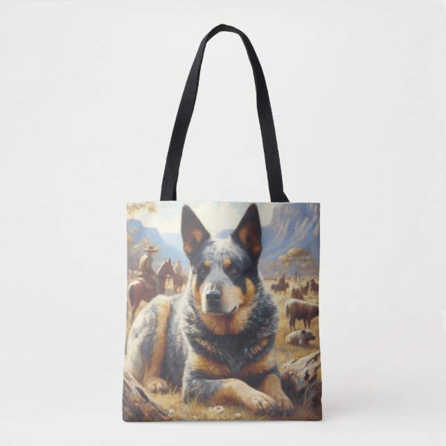 Vintage Australian Cattle Dog Painting Tote Bag (Front)