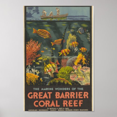 Vintage Australian Great Barrier Reef Travel Poster
