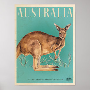 Vintage Australian Kangaroo Travel Poster