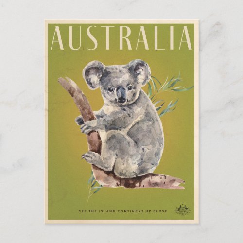 Vintage Australian Koala travel poster Postcard