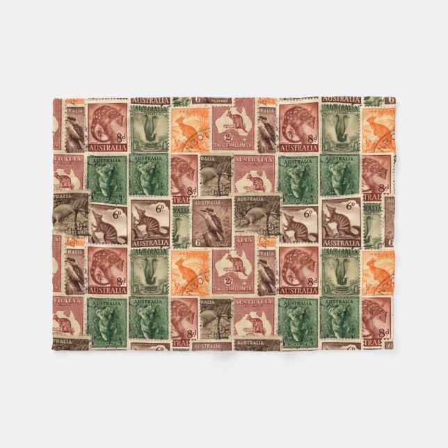 Vintage Australian Postage Stamps Collection Fleece Blanket (Front (Horizontal))