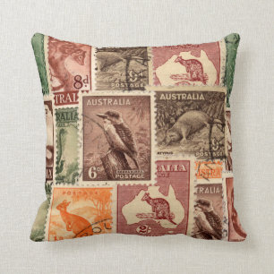 Vintage Australian Postage Stamps Collection Throw Pillow