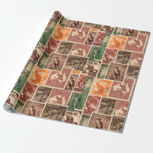 Vintage Australian Postage Stamps Collection Wrapping Paper