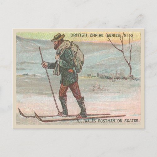 Vintage Australian Postman Delivering Mail on Skis Postcard