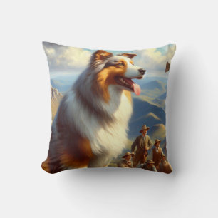 Vintage Australian Shepherd Painting Throw Pillow