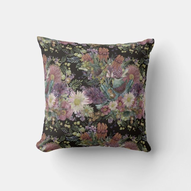 Vintage Australian Wildflowers Throw Pillow (Front)