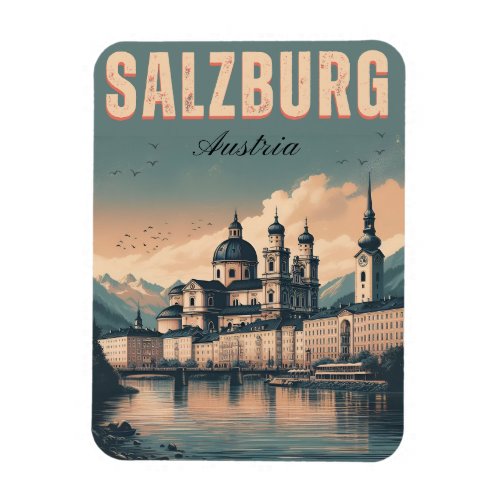 Vintage Austria capital salzburg skyline Magnet