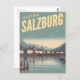 Vintage Austria capital salzburg skyline Postcard