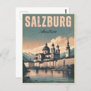 Vintage Austria capital salzburg skyline Postcard