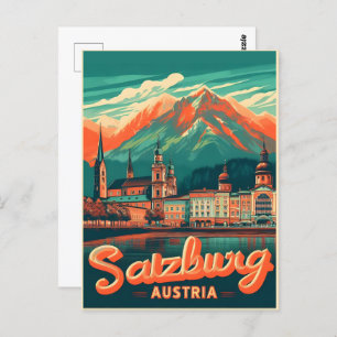 Vintage Austria capital salzburg skyline Postcard