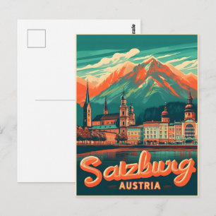 Vintage Austria capital salzburg skyline Postcard