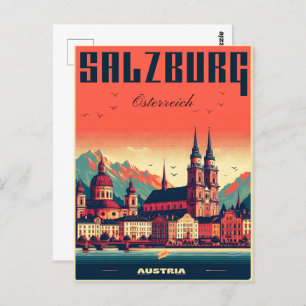 Vintage Austria capital salzburg skyline Postcard