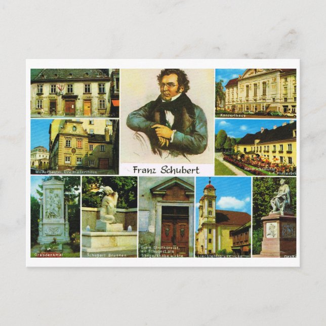 Vintage Austria, Places linked to Franz Schubert Postcard (Front)