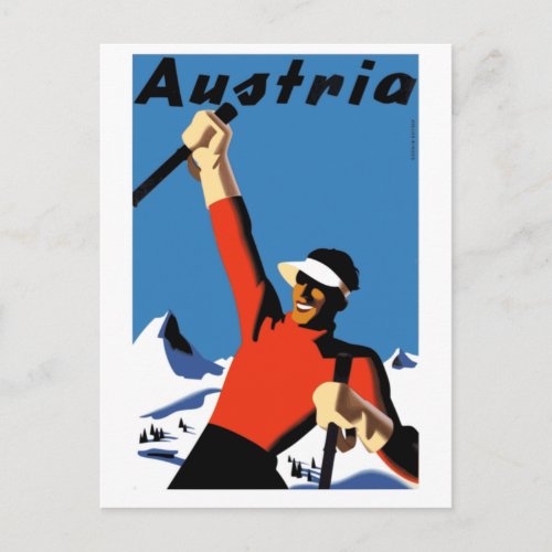 Vintage Austria Ski Travel Poster Postcard