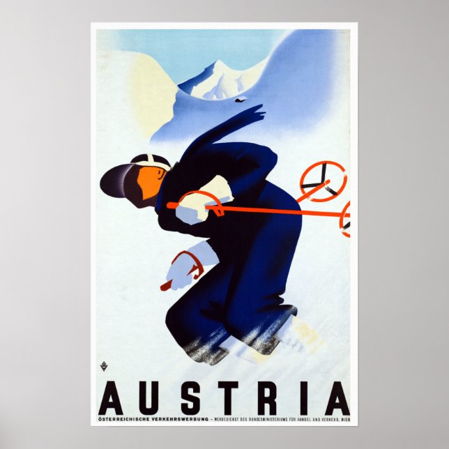 Vintage Austria Skiing Travel Poster (Front)