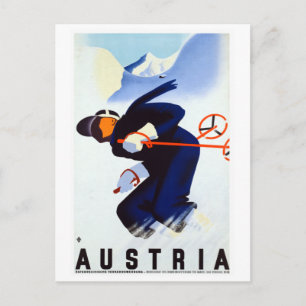 Vintage Austria Skiing Travel Poster Postcard