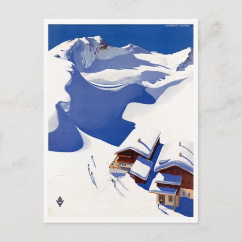 Vintage Austria Skiing Travel Poster Postcard