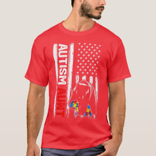 Vintage Autism Aunt Bear American Flag Awareness F T-Shirt