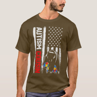 Vintage Autism Cousin Bear American Flag Awareness T-Shirt
